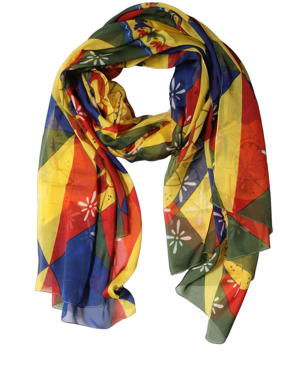 Dolce & Gabbana Blue Multicolor Silk Printed Shawl Stole Scarf