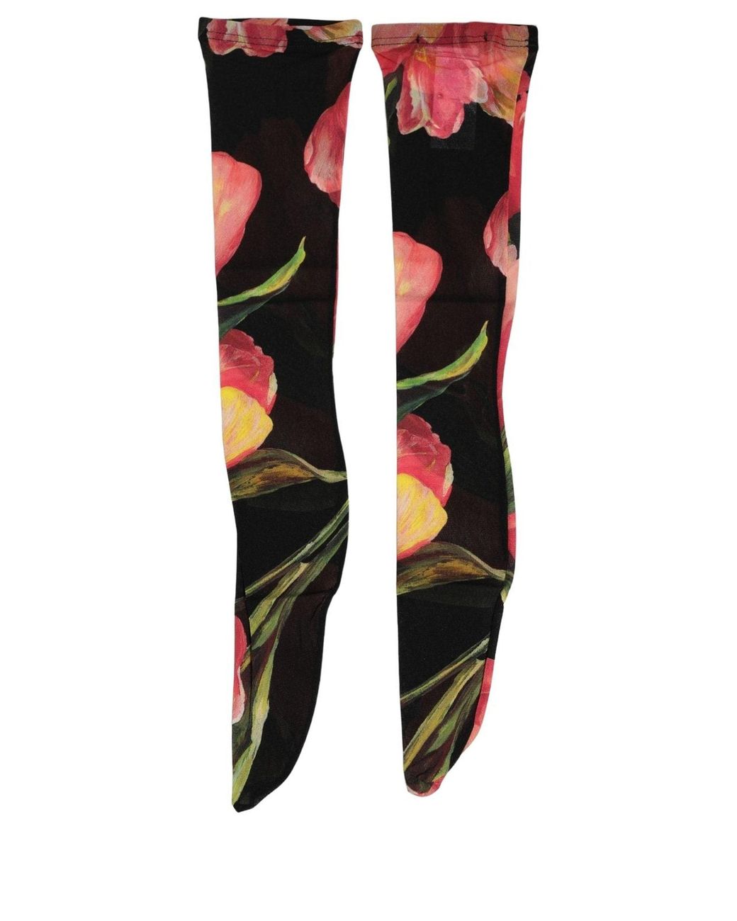 Dolce & Gabbana Black Pink Floral Tulip Nylon Stockings Socks