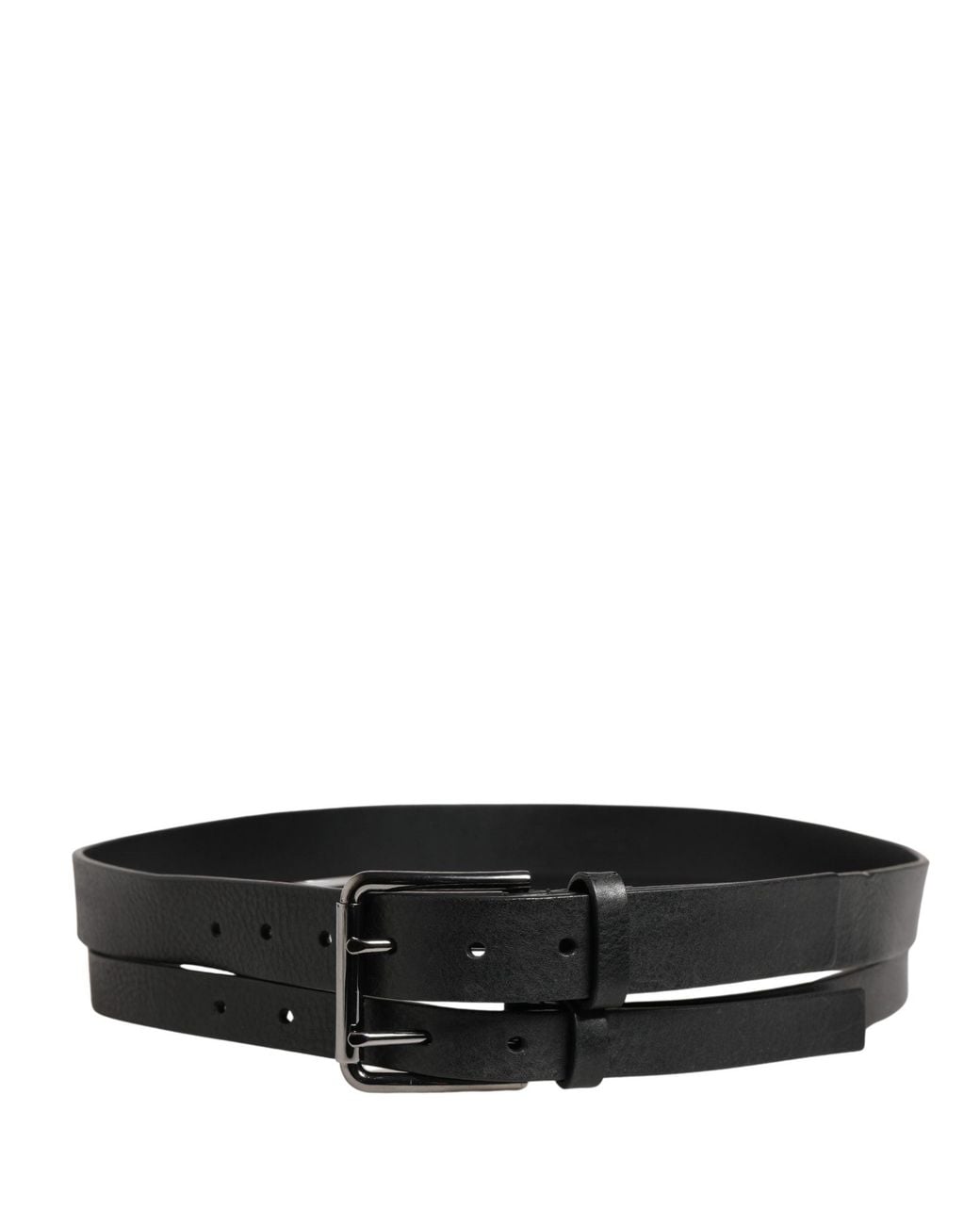 Dolce & Gabbana Black Double Strap Leather Silver Buckle Belt for men