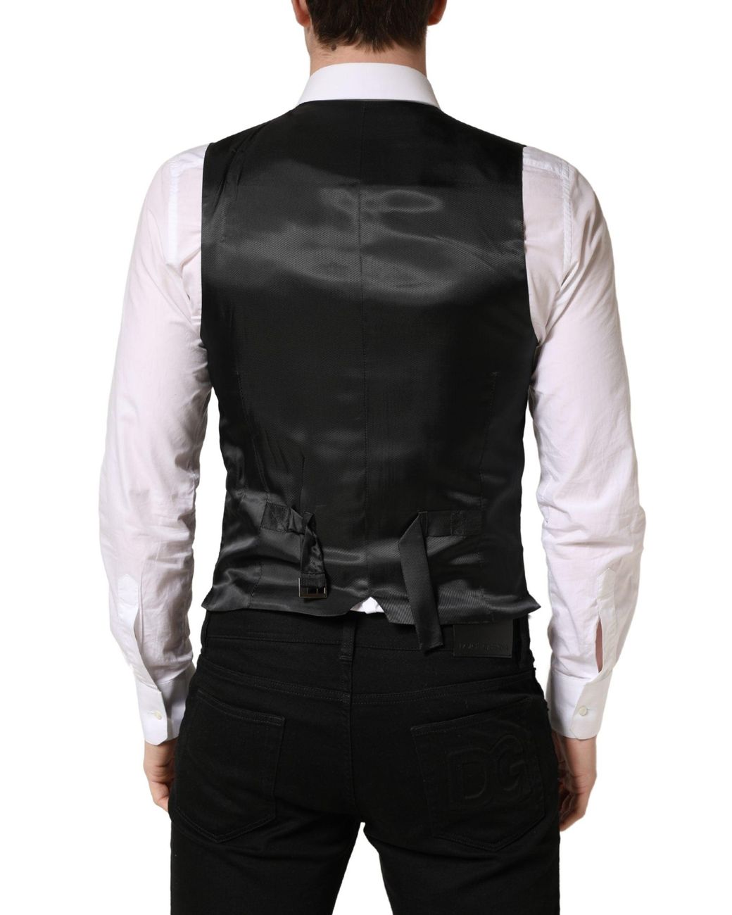 Dolce & Gabbana Black Wool Dress Formal Waistcoat Vest Virgin Silk for men