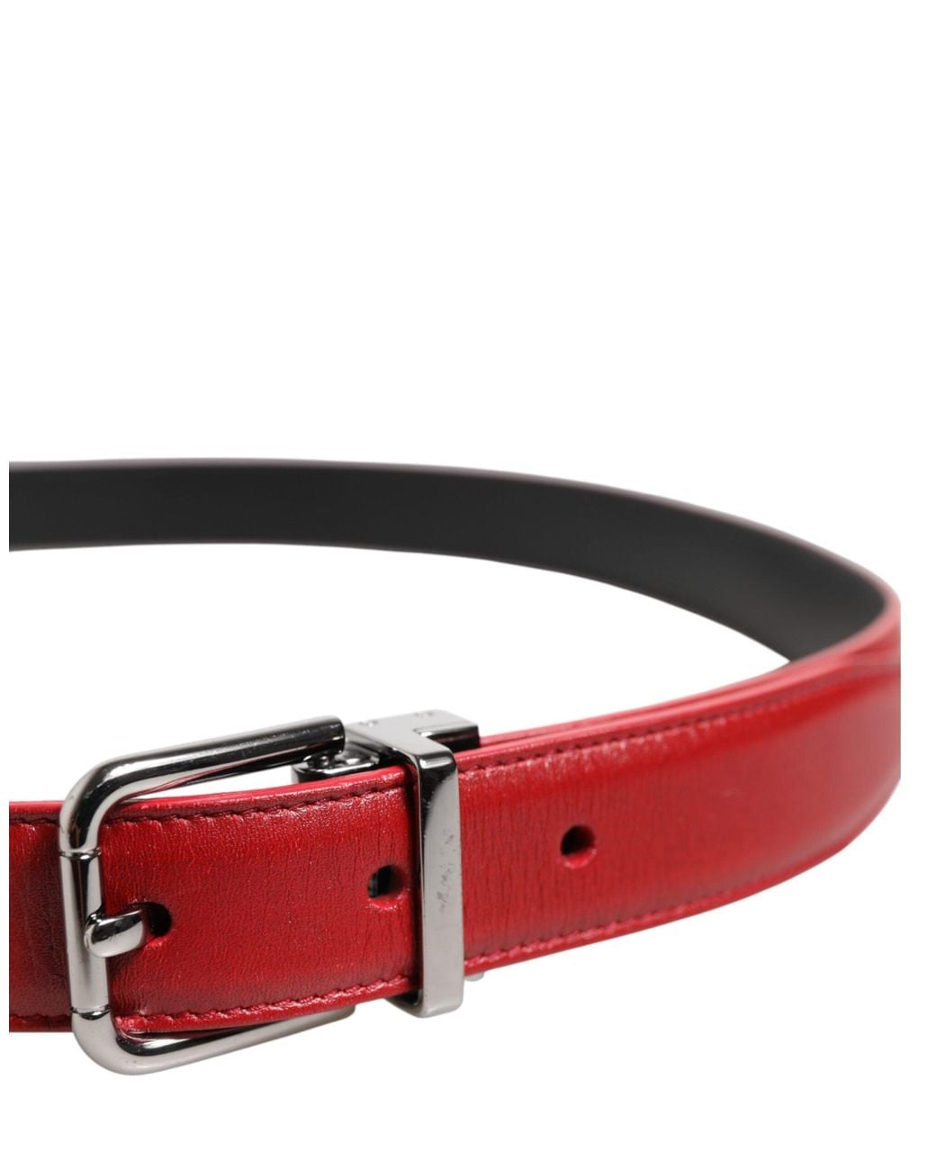 Dolce & Gabbana Red Leather Belt With Metal Buckle for men