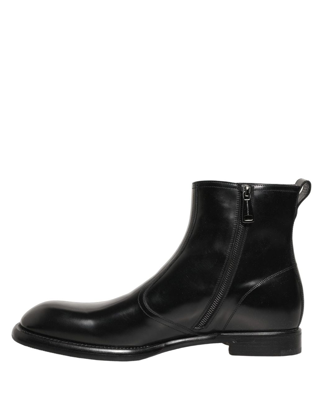 Dolce & Gabbana Black Leather Embossed Logo Ankle Boots Shoes for men