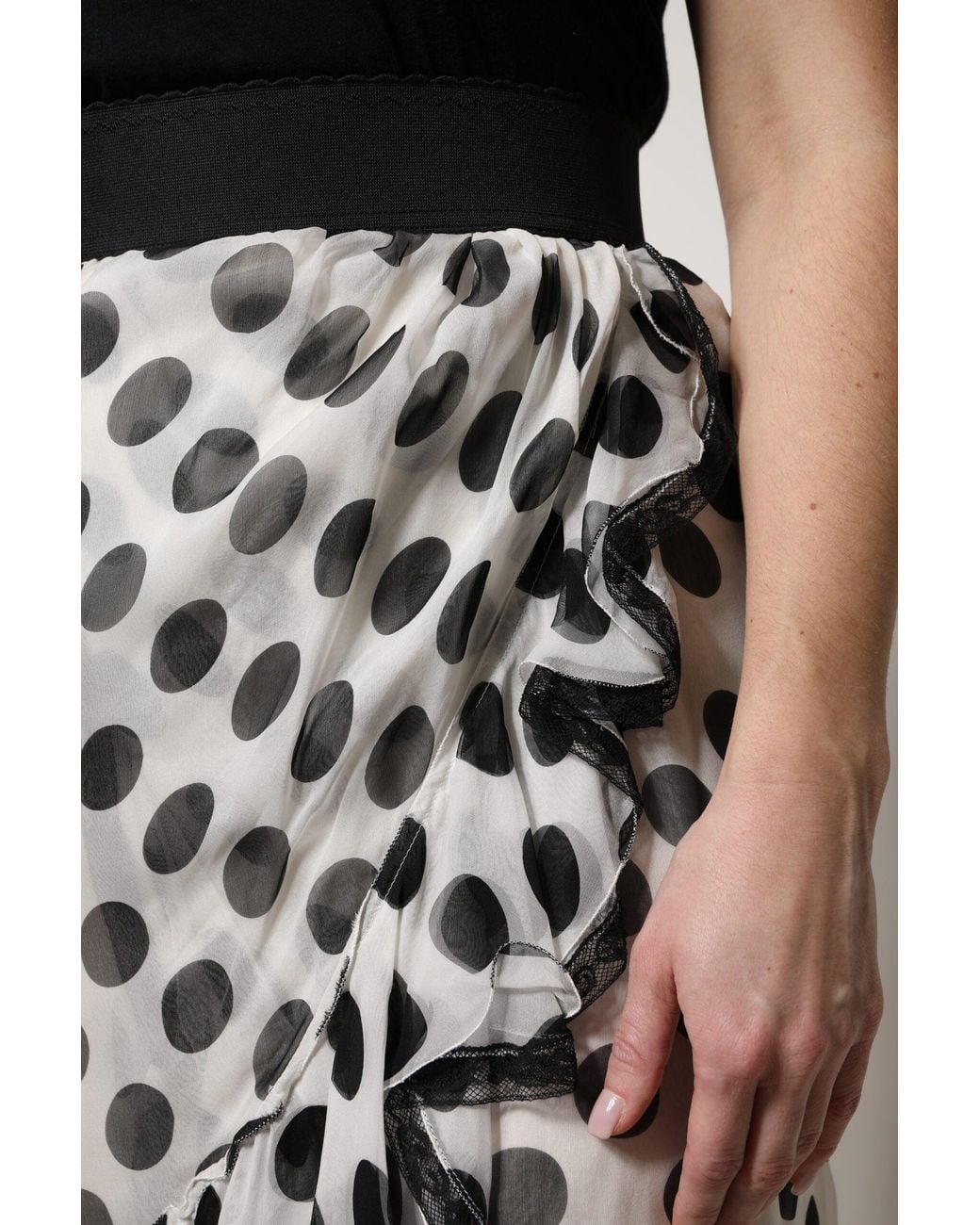 Dolce & Gabbana White Black Polka Dots Knee Length Skirt for men