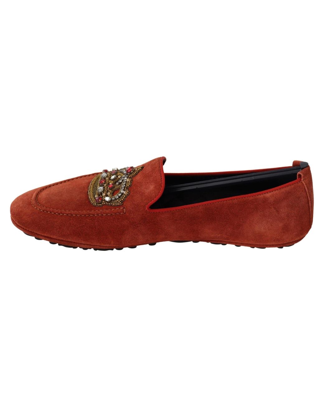 Dolce & Gabbana Black Leather Crystal Crown Loafers Shoes for men