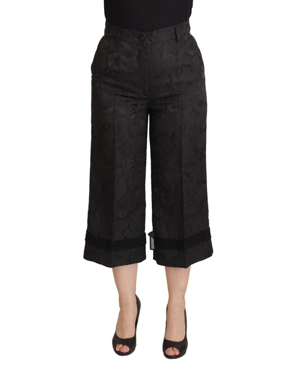 Dolce & Gabbana Black Floral Culottes Lace Trim