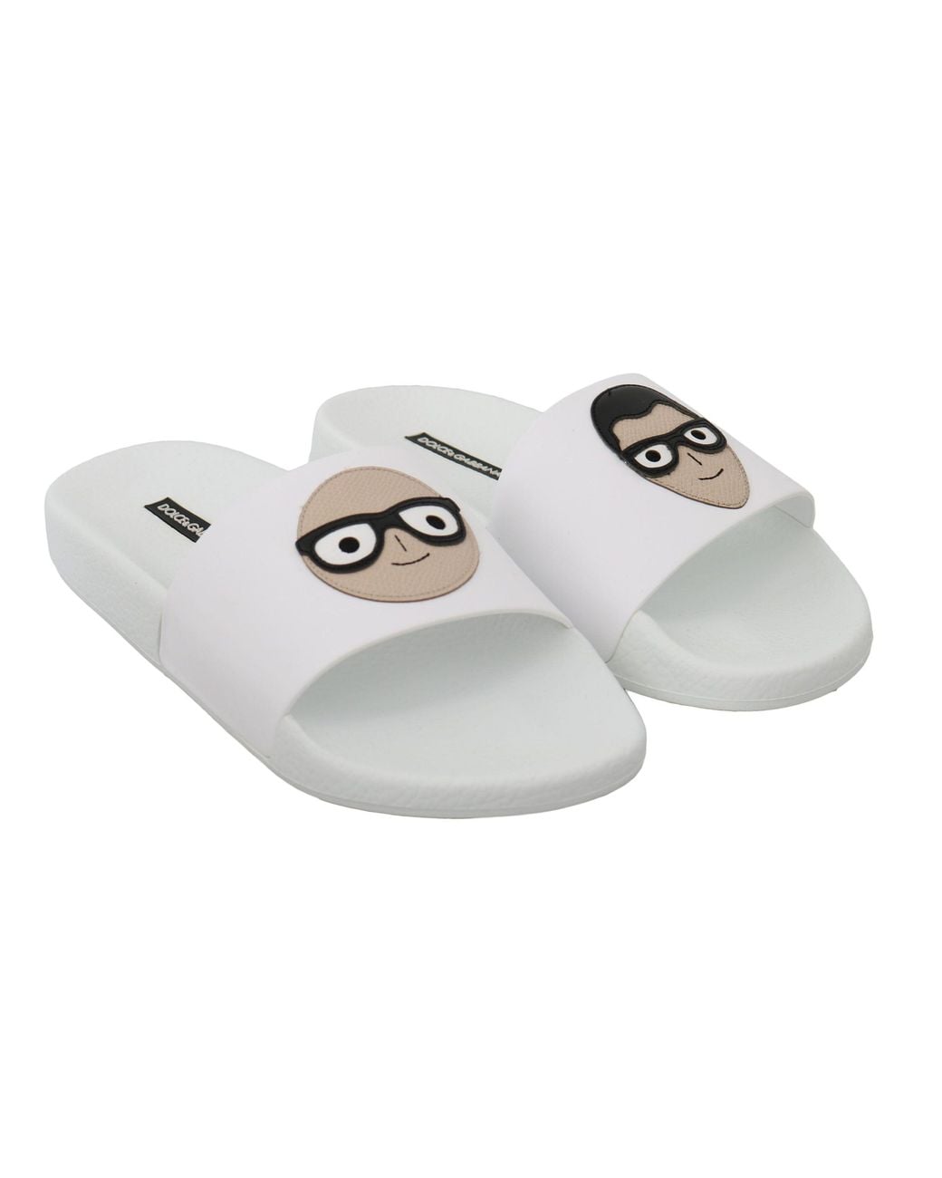 Dolce & Gabbana White Leather #dgfamily Slides Shoes Sandals