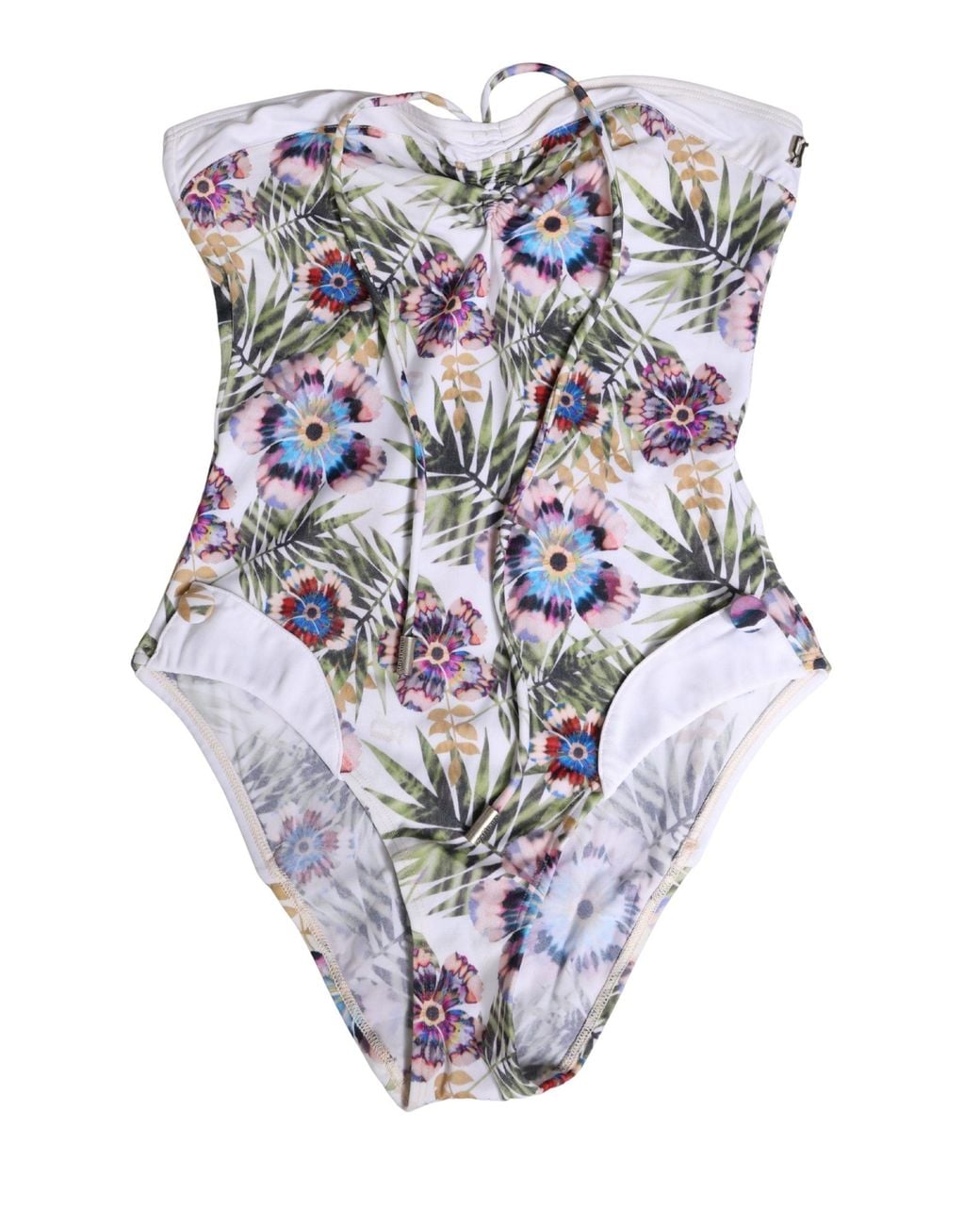John Galliano White Floral Print Strapless One