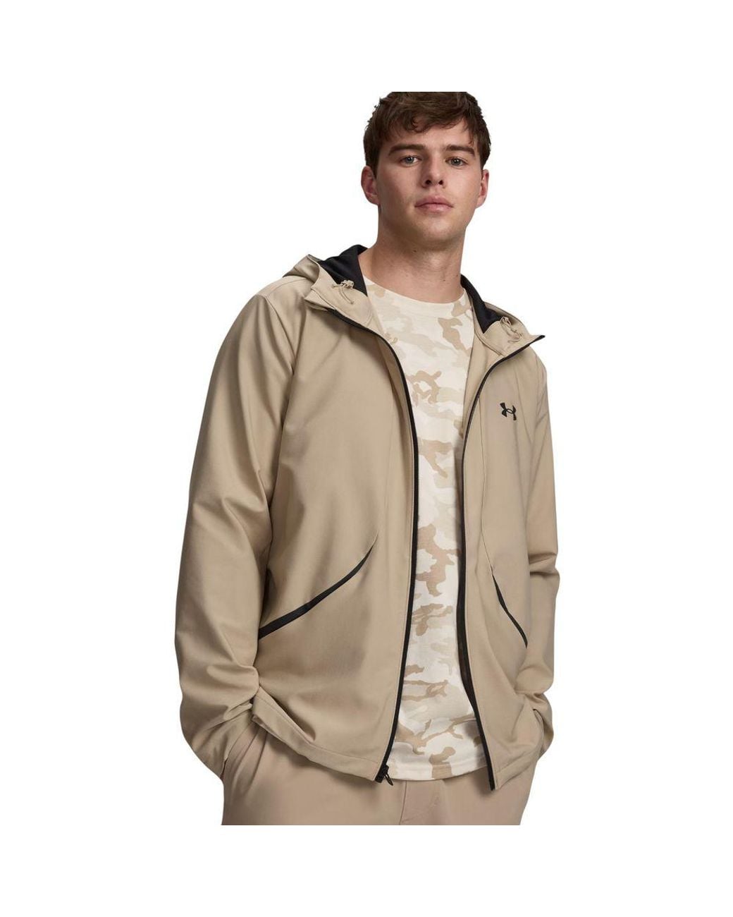 Under Armour Brown Beige Polyester Hoodie for men