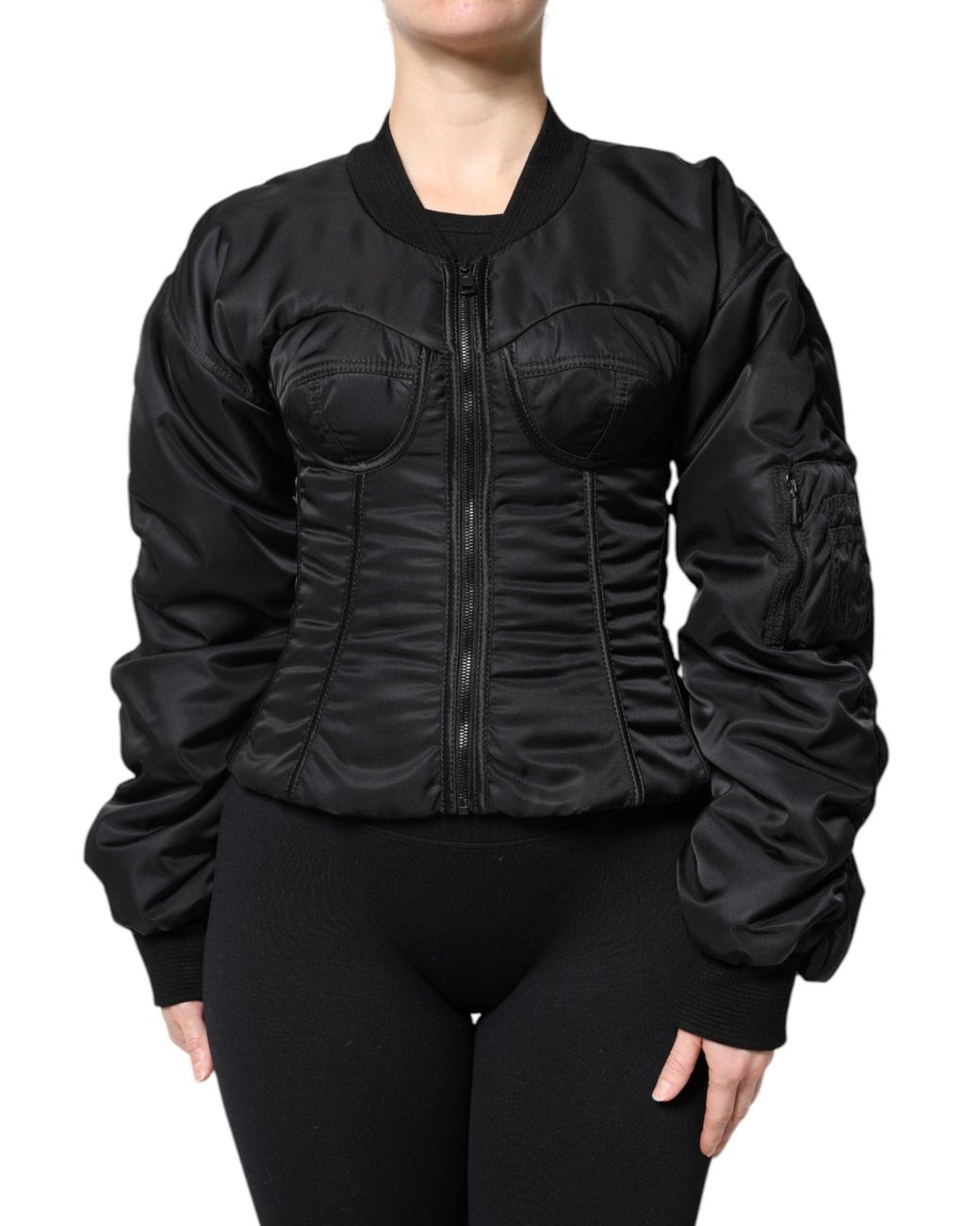 Dolce & Gabbana Black Nylon Full Zip Bustier Corset Jacket for men