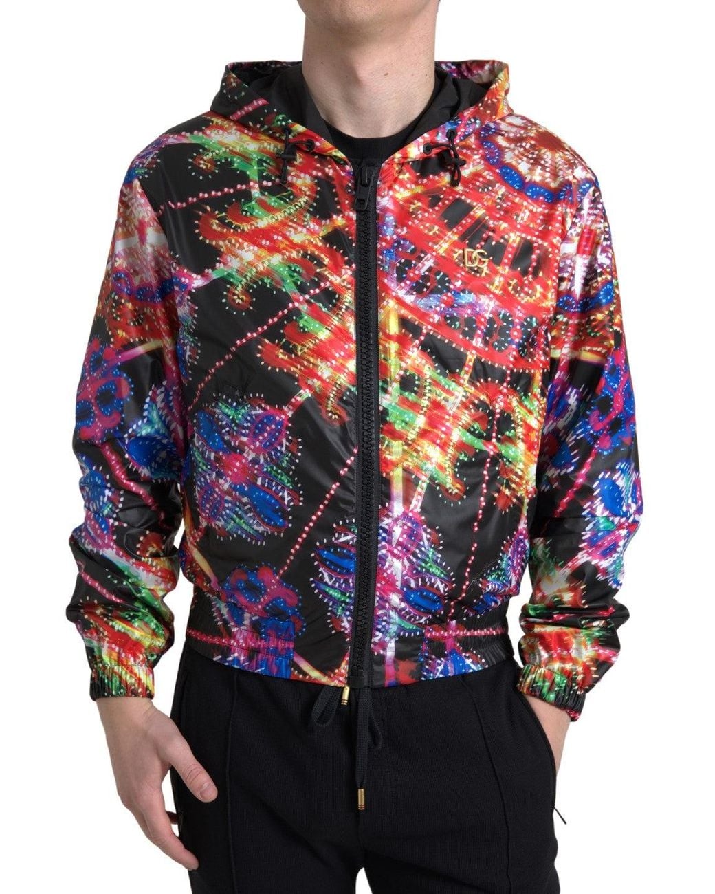 Dolce & Gabbana Blue Multicolor Hooded Sweatshirt Sweater for men