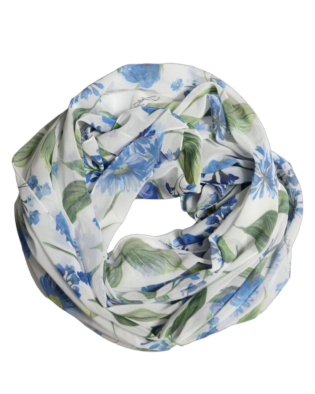 Dolce & Gabbana White Blue Floral Square Foulard Scarf