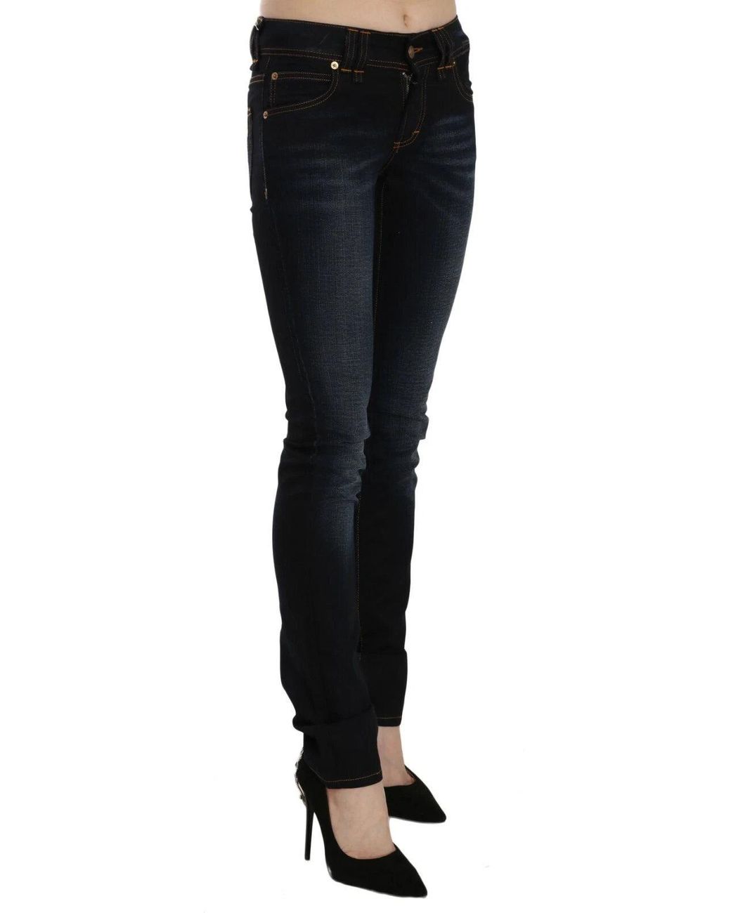 John Galliano Black Dark Blue Mid Waist Slim Fit Denim Casual Pants Jeans