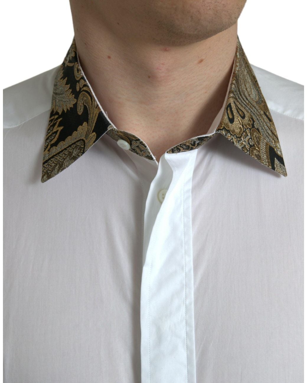 Dolce & Gabbana White Cotton Jacquard Formal Dress Shirt for men