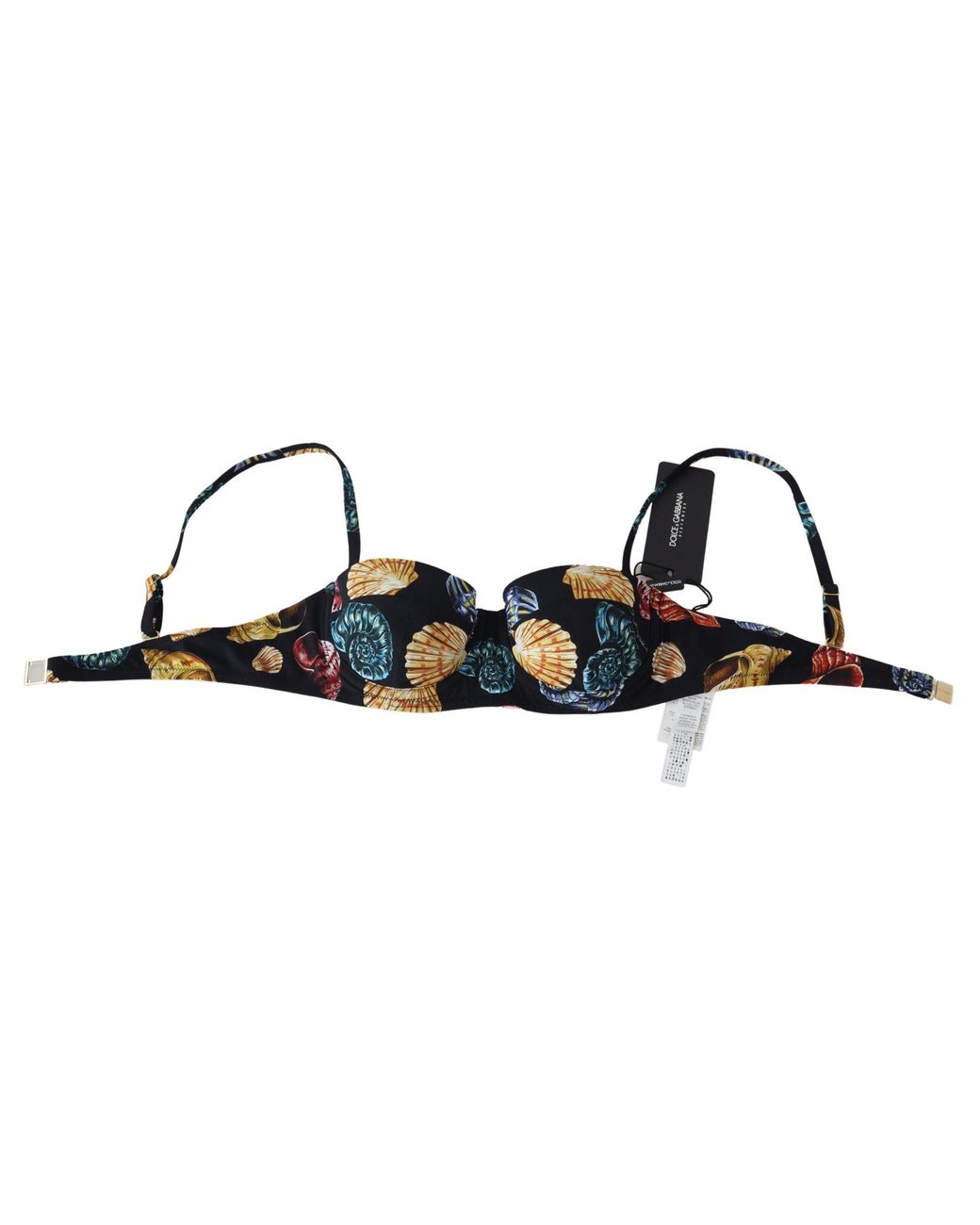 Dolce & Gabbana Black Seashells Print Swimwear Bikini Tops