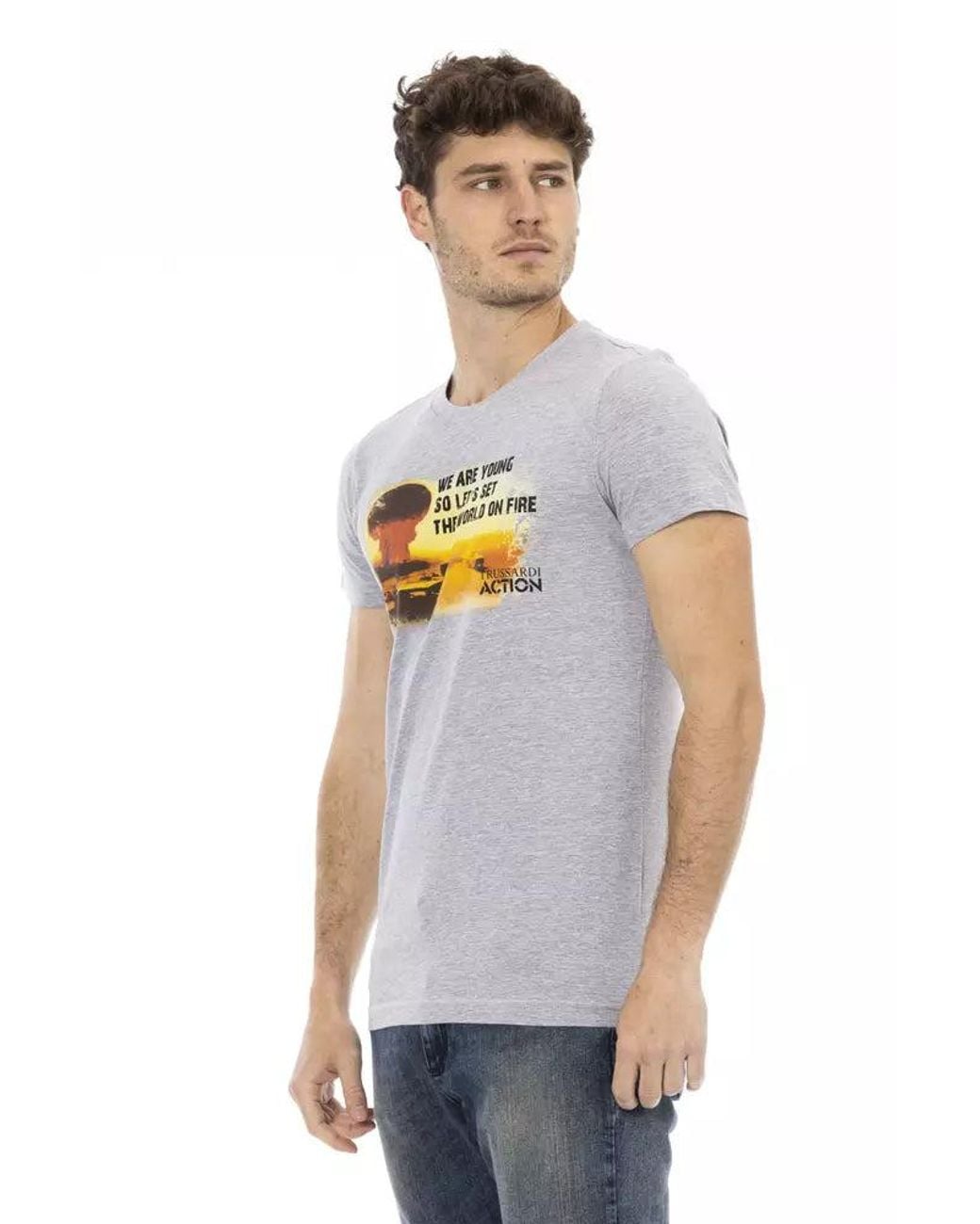 TRUSSARDI ACTION White Gray Cotton Men T for men