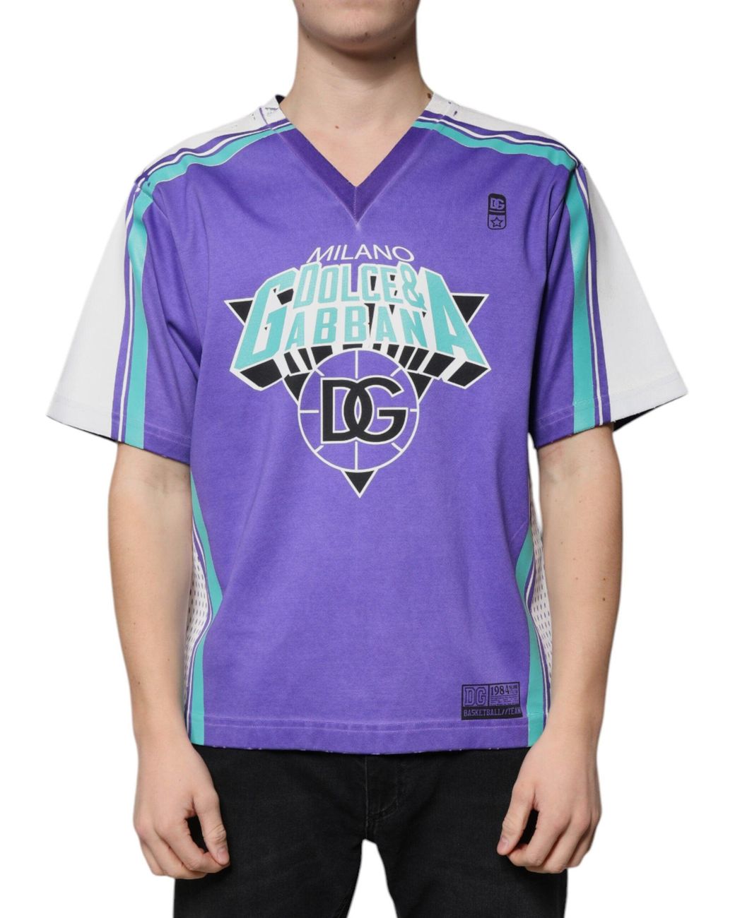 Dolce & Gabbana Purple Logo Jersey Cotton V-Neck T-Shirt for men