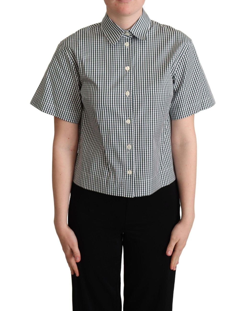 Dolce & Gabbana Gray Elegant Checkered Cotton Polo Top