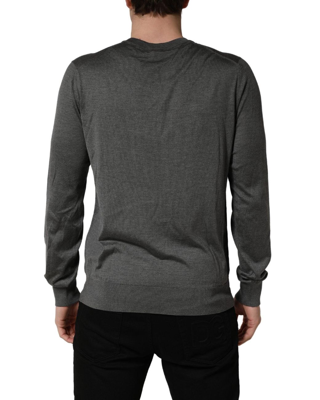 Dolce & Gabbana Gray Long Sleeves Crew Neck Pullover Sweater for men
