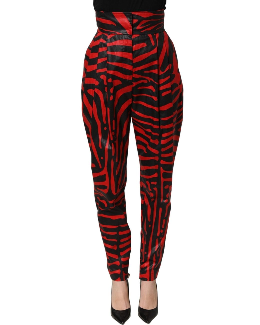 Dolce & Gabbana Red Black Zebra Print Cotton Highwaist Pants