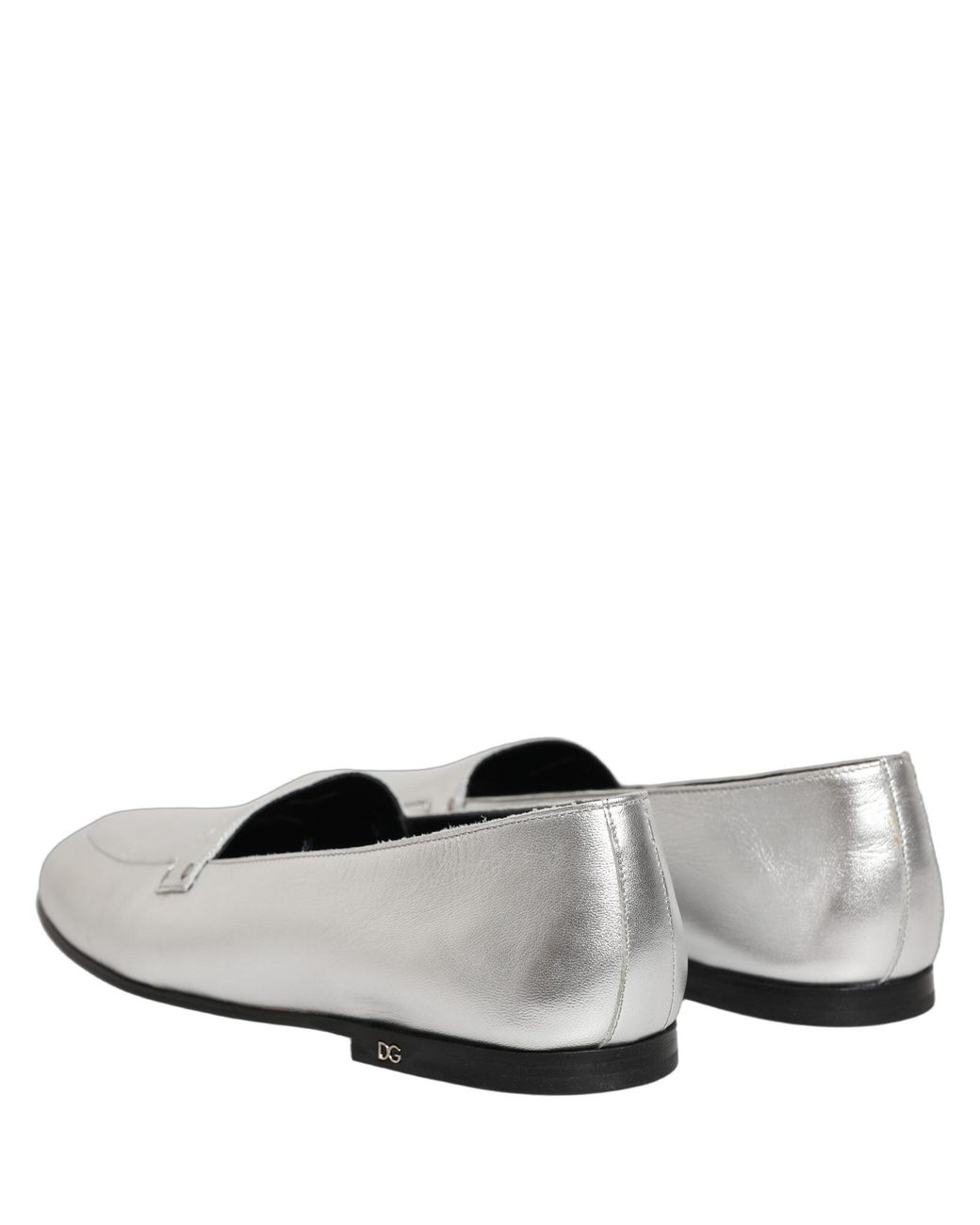 Dolce & Gabbana White Silver Leather Dg Logo Slip On Loafers Shoes for men