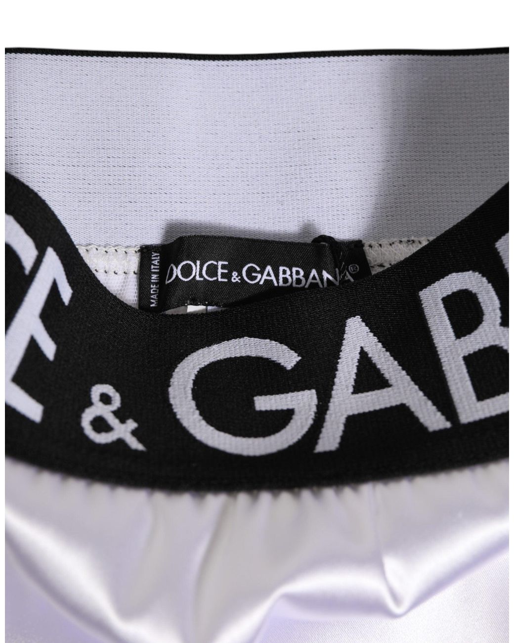 Dolce & Gabbana White Satin High-Waist Logo Underwear Acetate Clothing