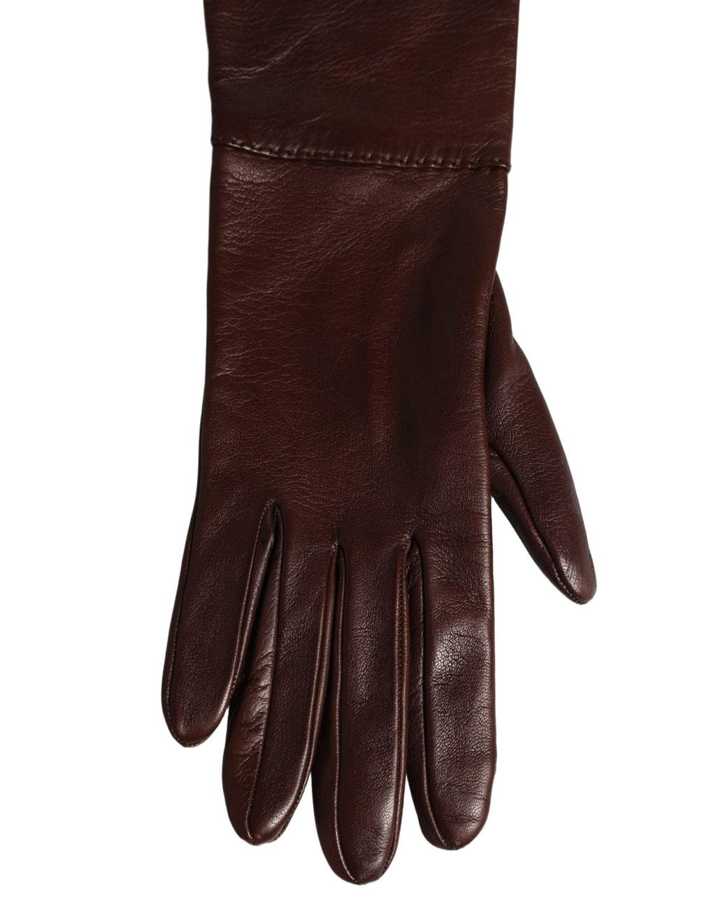 Dolce & Gabbana Brown Genuine Leather Long Elbow Length Gloves
