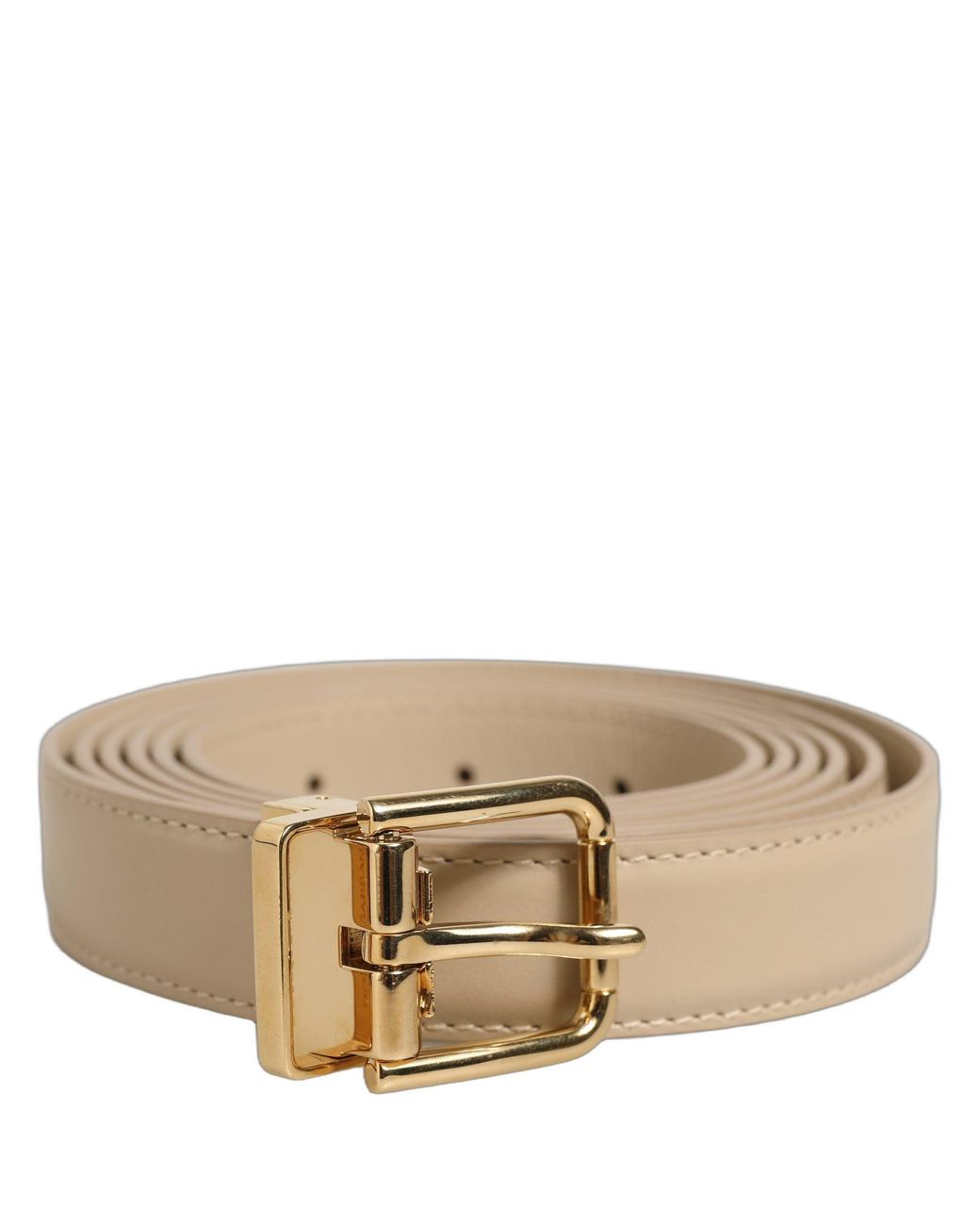 Dolce & Gabbana Natural Beige Leather Double Wrap Gold Buckle Belt