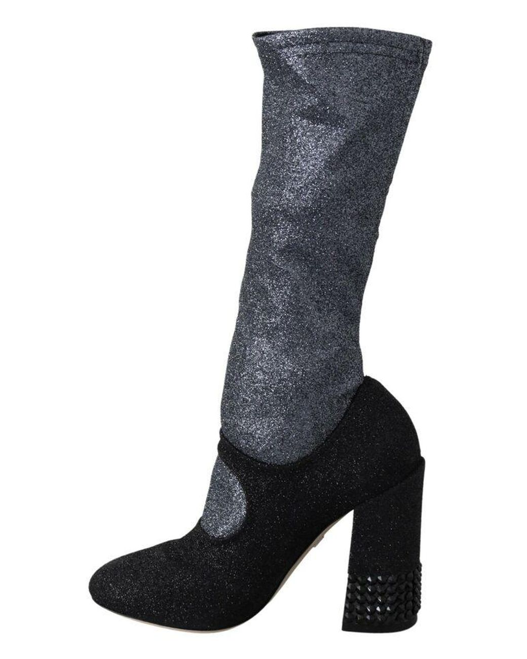 Dolce & Gabbana Black Crystal-embellished Two-tone Stretch-lurex Knee Boots