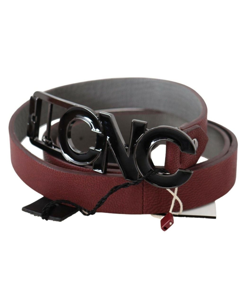 CoSTUME NATIONAL Black Maroon Skinny Leather Logo Fashion Belt