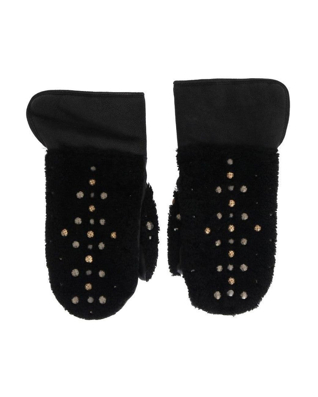 Dolce & Gabbana Black Shearling Studded Gloves for men