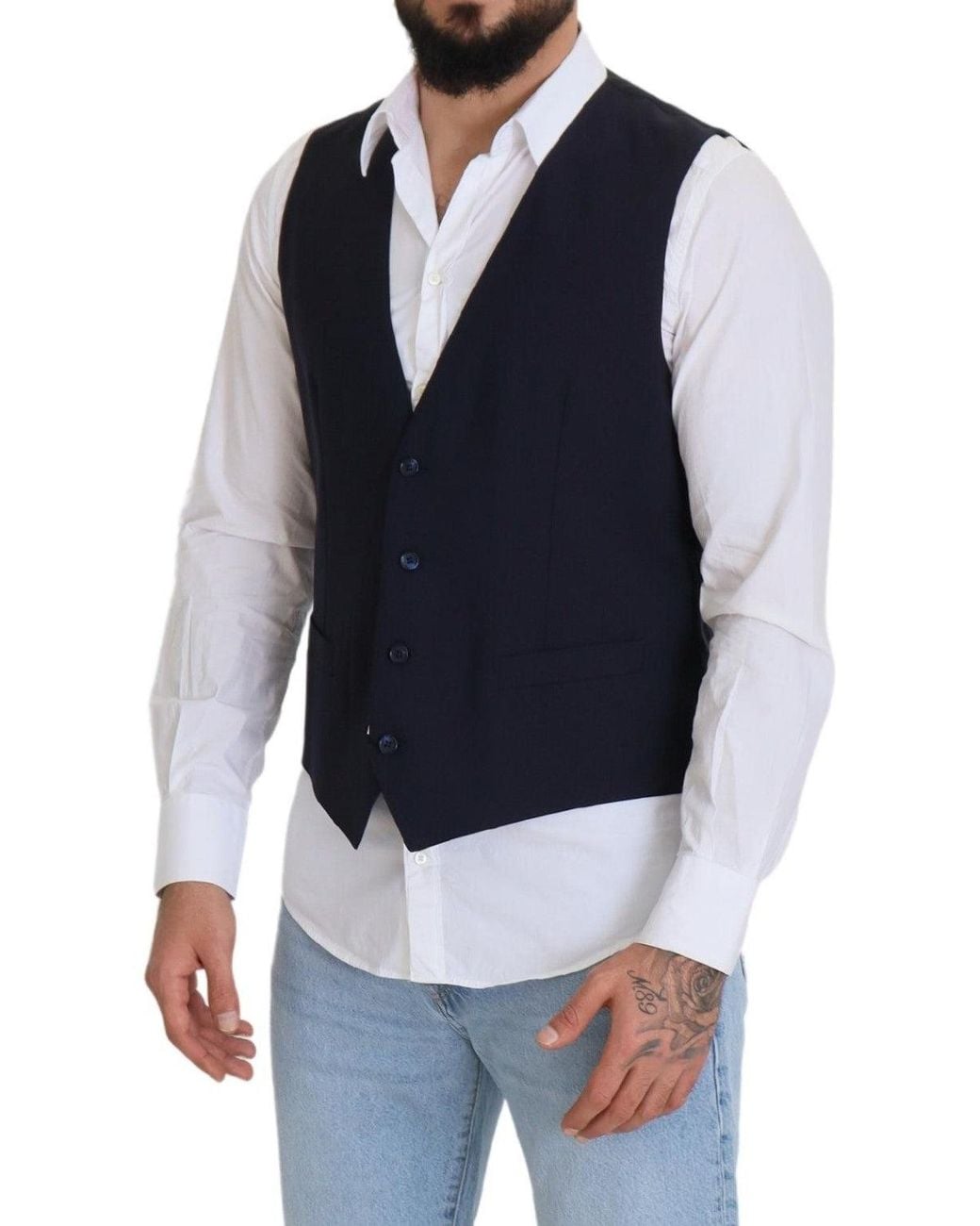 Dolce & Gabbana Blue Wool Vest Classic Fit for men