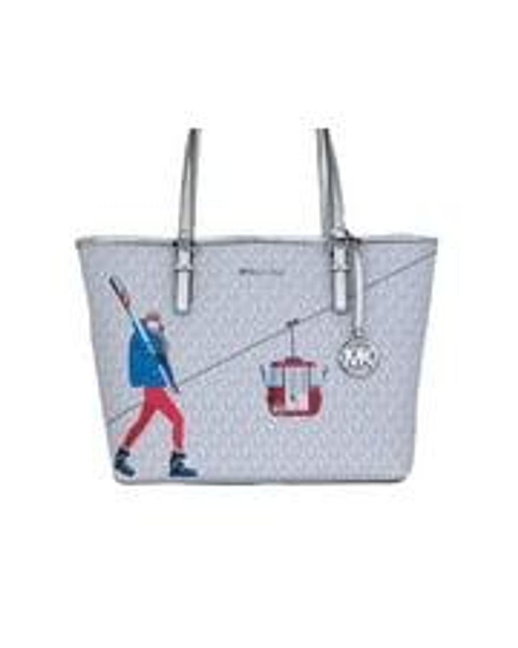 Michael Kors Blue Jet Set Travel Girls Medium Signature Carryall Tote White Mk