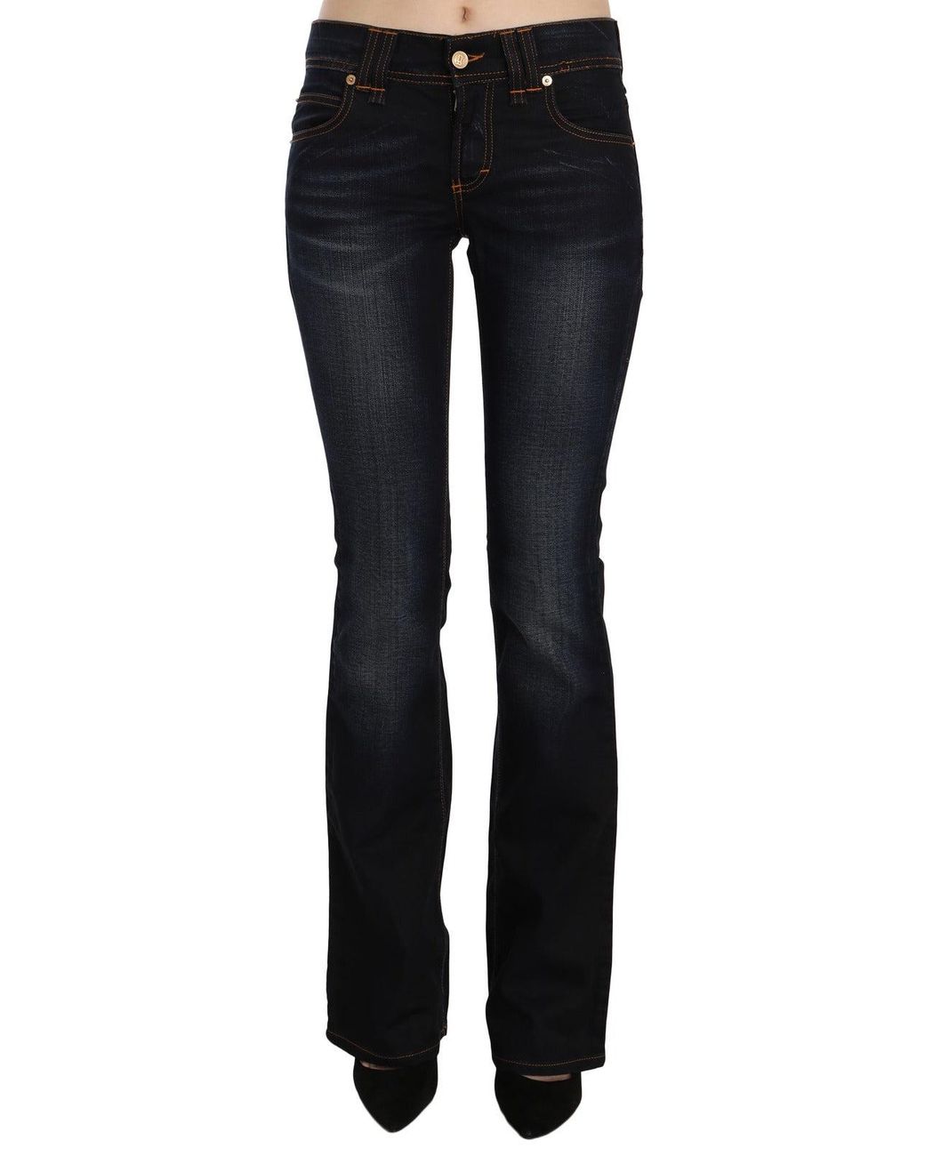 John Galliano Black Blue Washed Mid Waist Regular Leg Boot Cut Denim Jeans