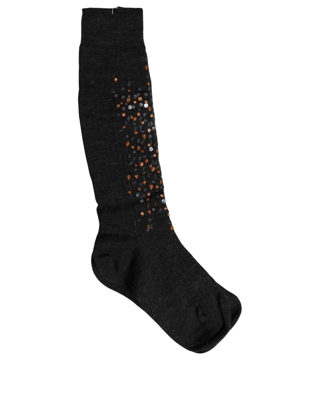 Dolce & Gabbana Black Dark Gray Sequined Wool Knee High Accessory Socks