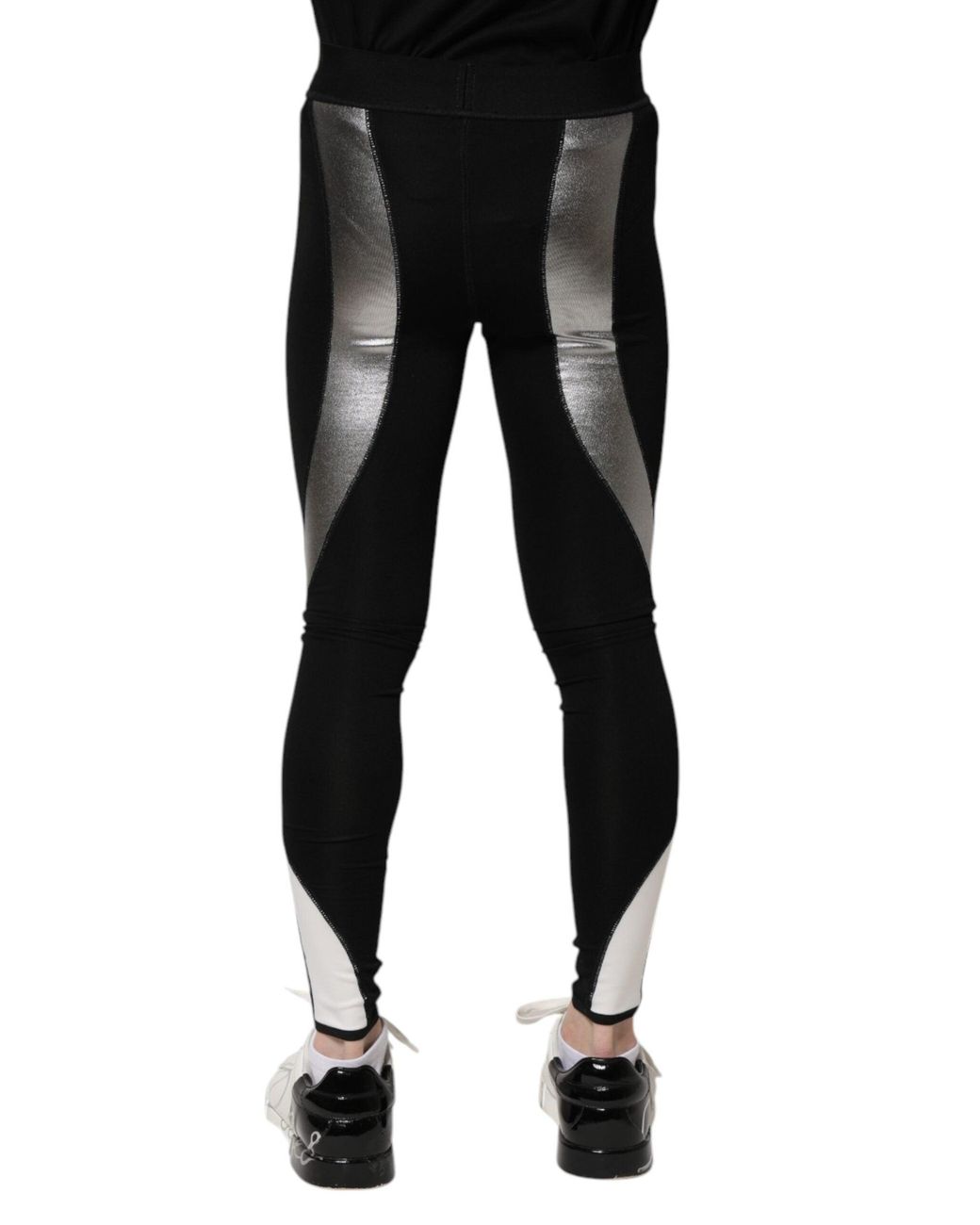 Dolce & Gabbana Black Silver Nylon Skinny Men Leggings Pants for men