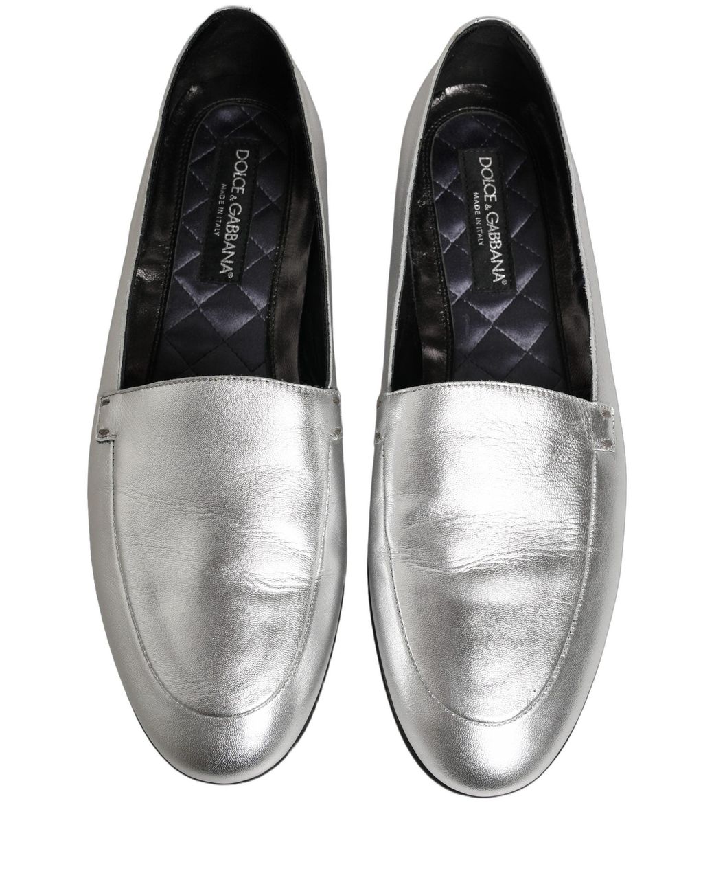 Dolce & Gabbana White Silver Leather Dg Logo Slip On Loafers Shoes for men