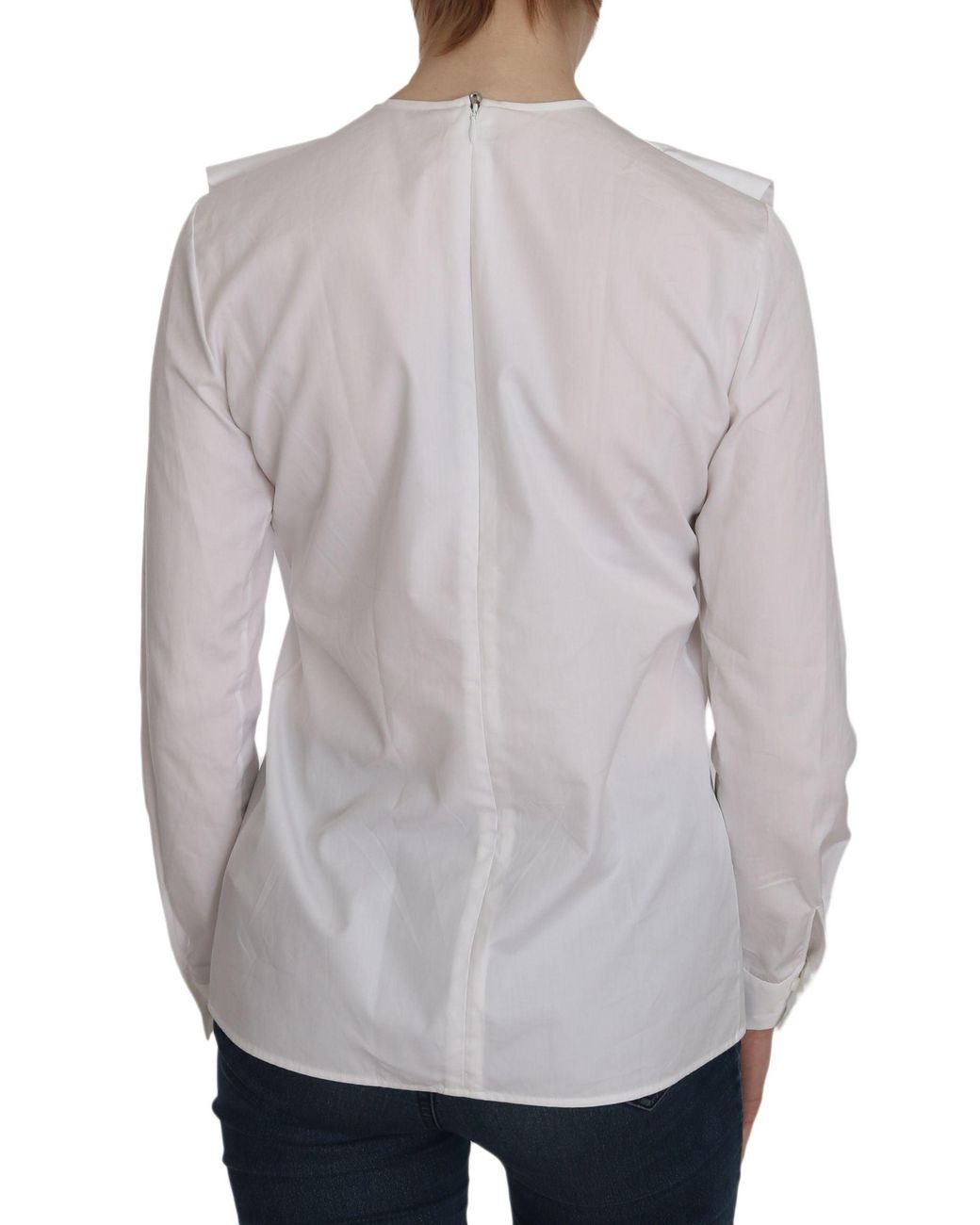 DSquared² Gray White Crew Neck Long Sleeve Cotton Blouse