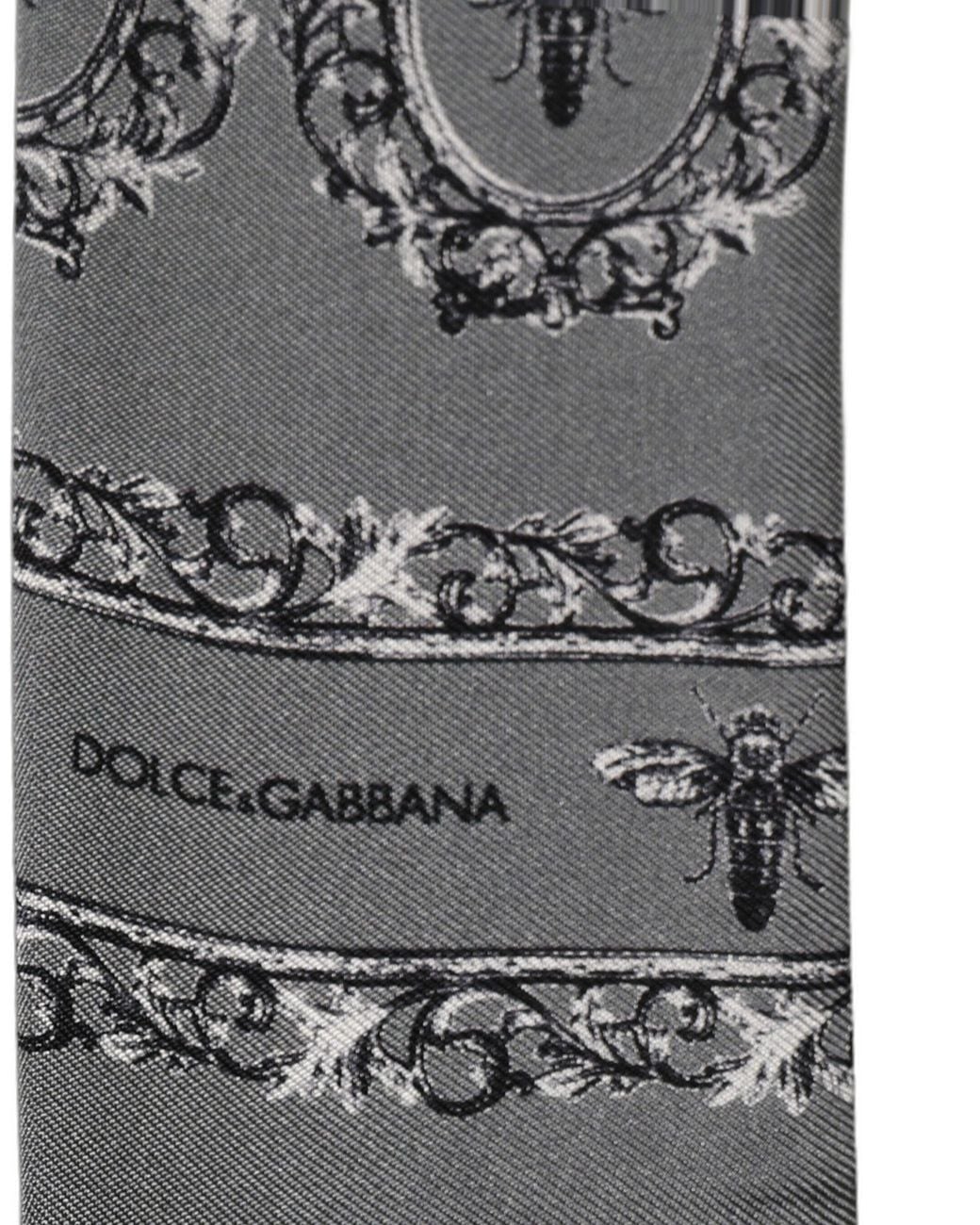 Dolce & Gabbana Black Men Gray Bee Silk Skinny Twilly Foulard Scarf for men