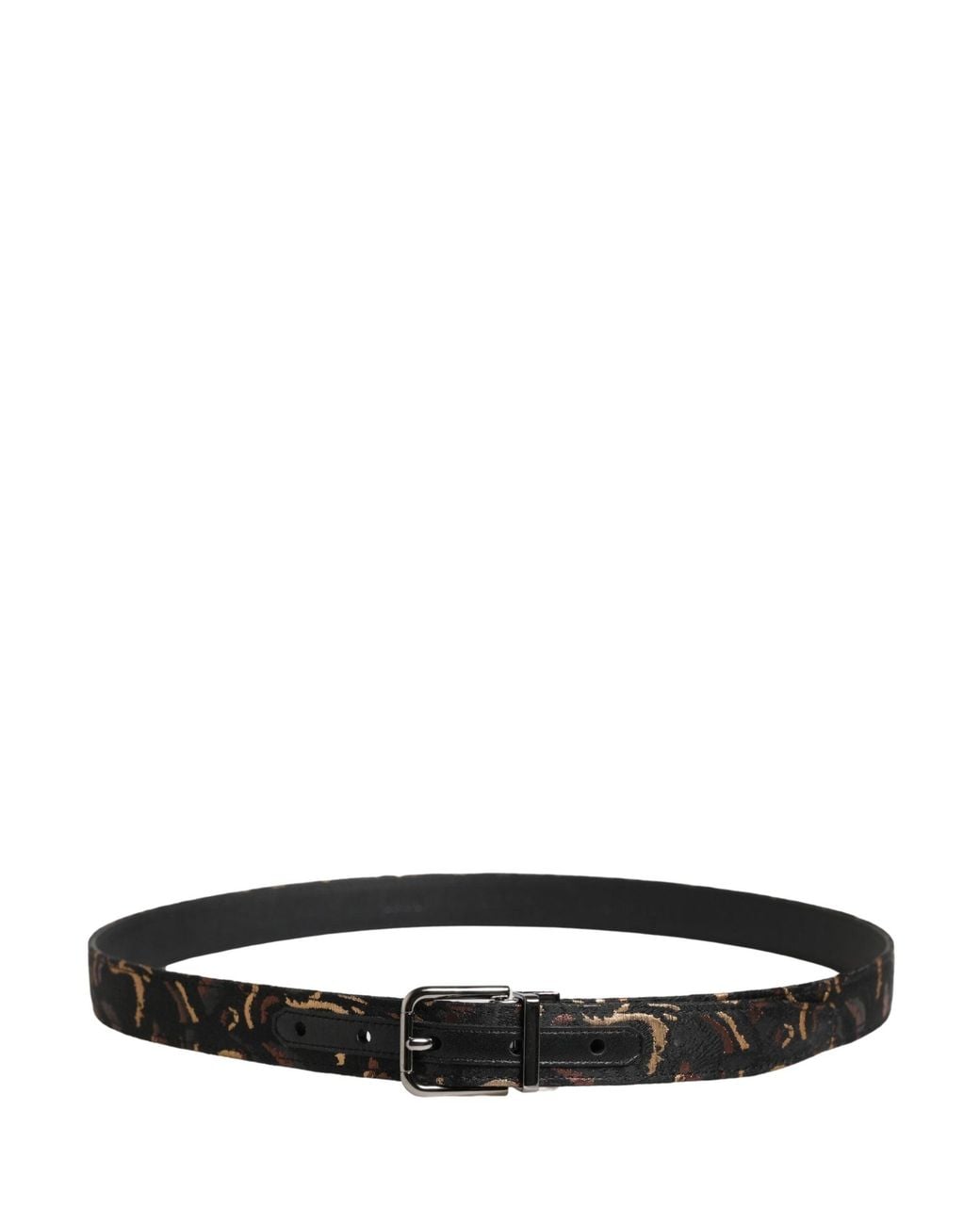 Dolce & Gabbana Black Multicolor Jacquard Silver Metal Buckle Belt for men