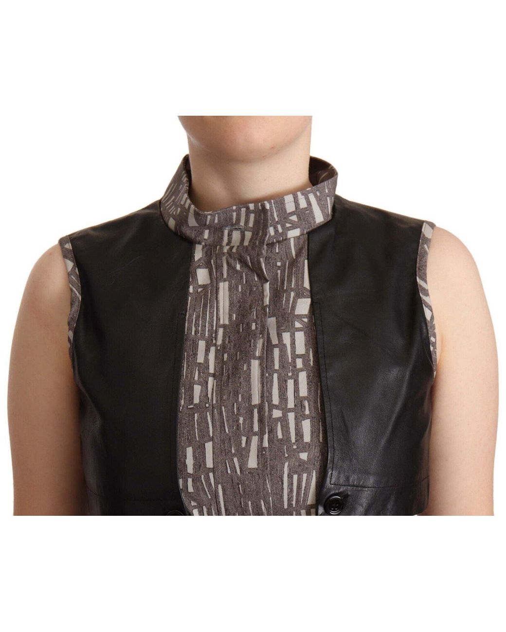 Comeforbreakfast Brown Black Vest Leather Sleeveless Top Blouse