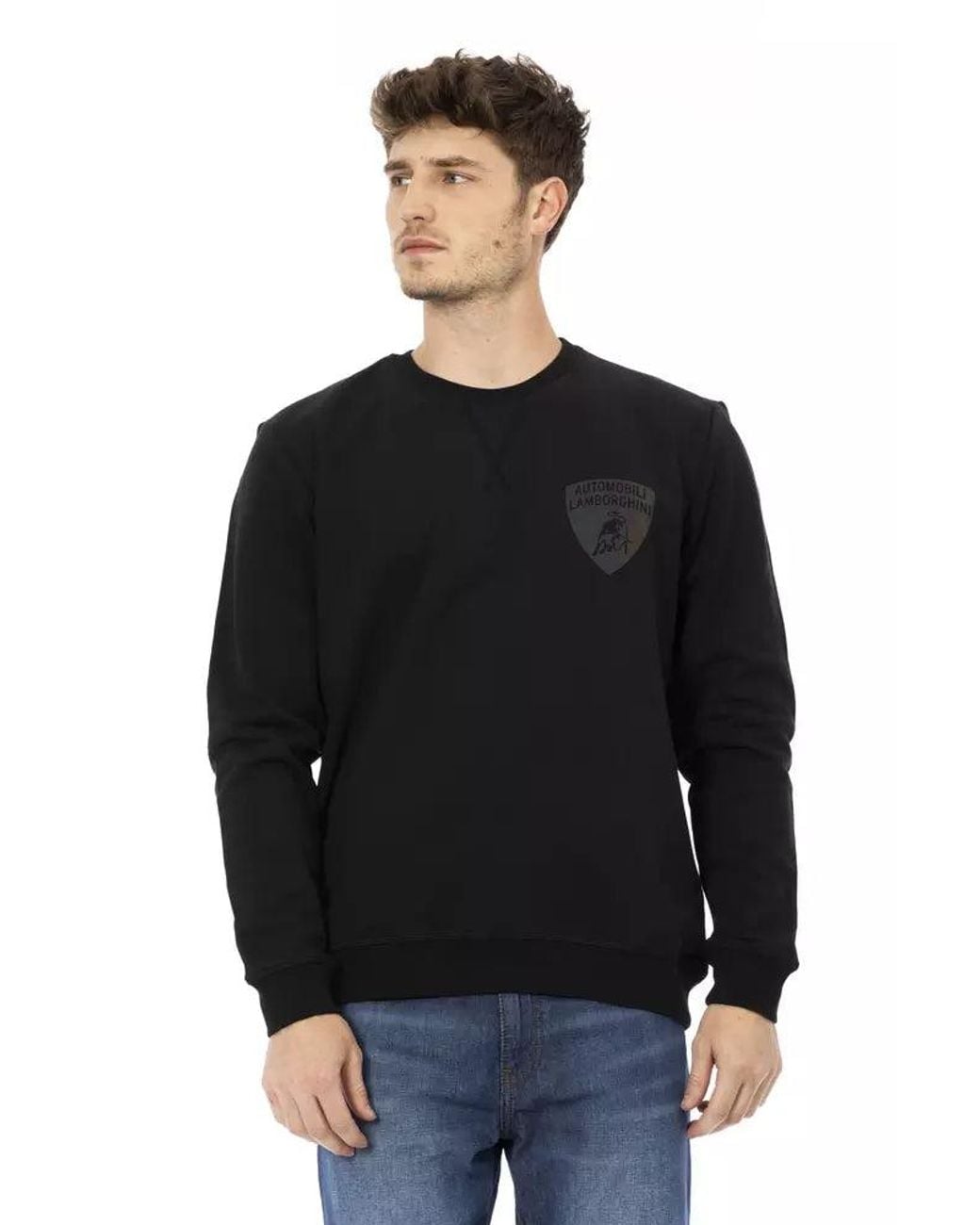 Automobili Lamborghini Black Elegant Shield Logo Crewneck Sweatshirt for men