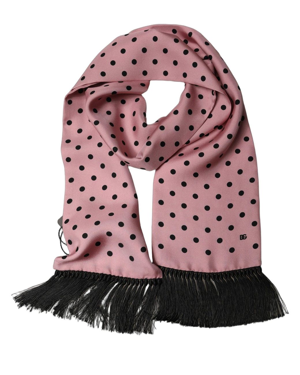 Dolce & Gabbana Red Pink Polka Dot Silk Fringed Lace Stole Scarf for men