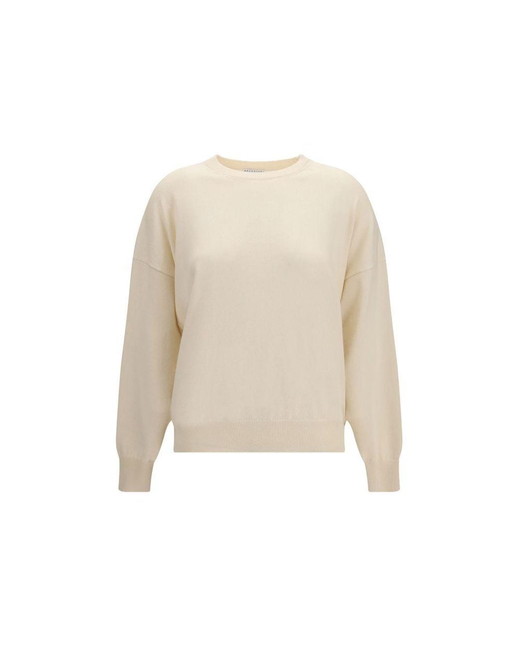 Brunello Cucinelli Beige Cashmere Sweater in White | Lyst