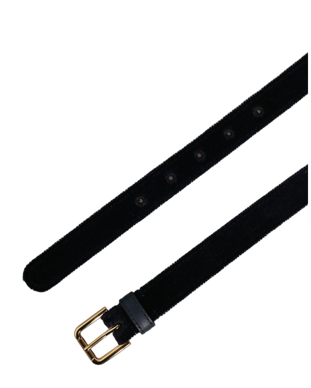 Dolce & Gabbana Black Dark Blue Velvet Gold Tone Metal Buckle Belt