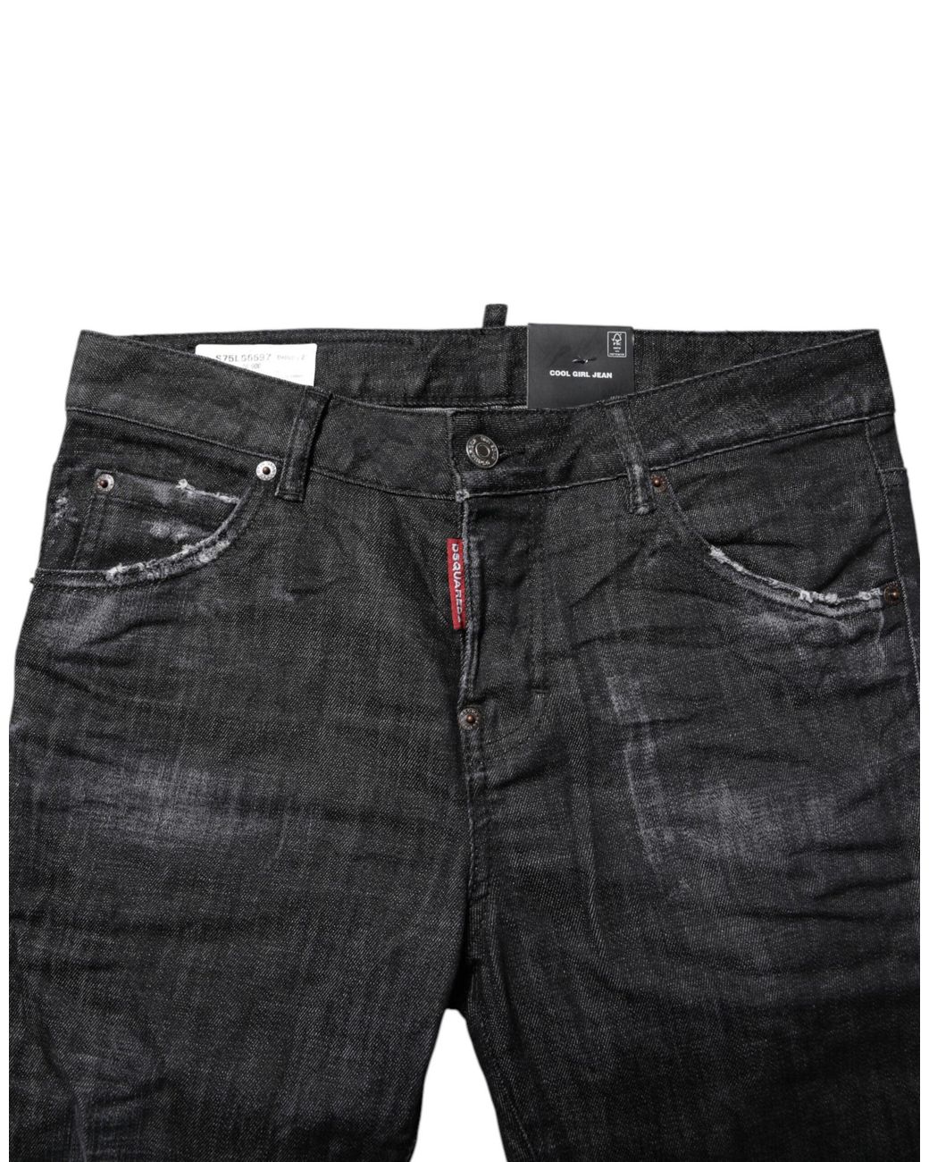 DSquared² Black Washed Cotton Mid Waist Skinny Jeans for men