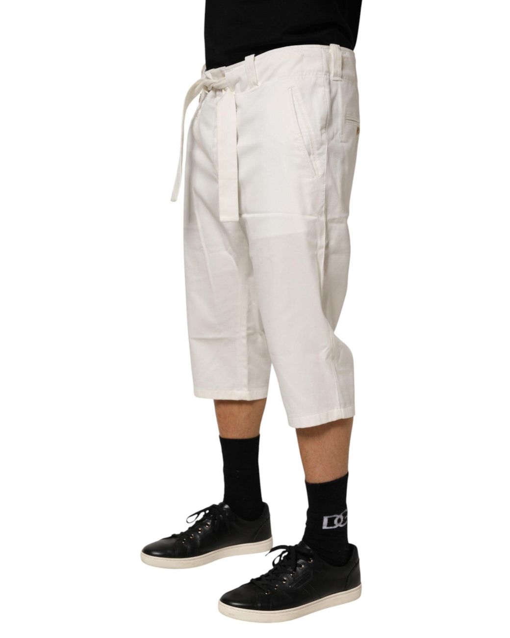 Dolce & Gabbana Gray White Cotton Stretch Cropped Trouser Pants for men