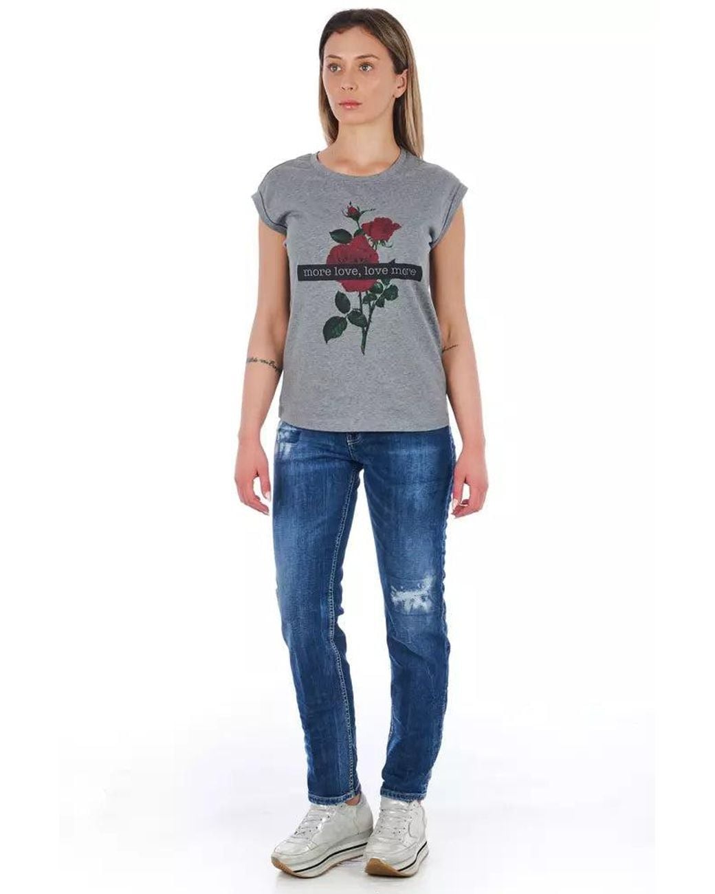 Frankie Morello Blue Cotton Blend Worn Wash Jeans