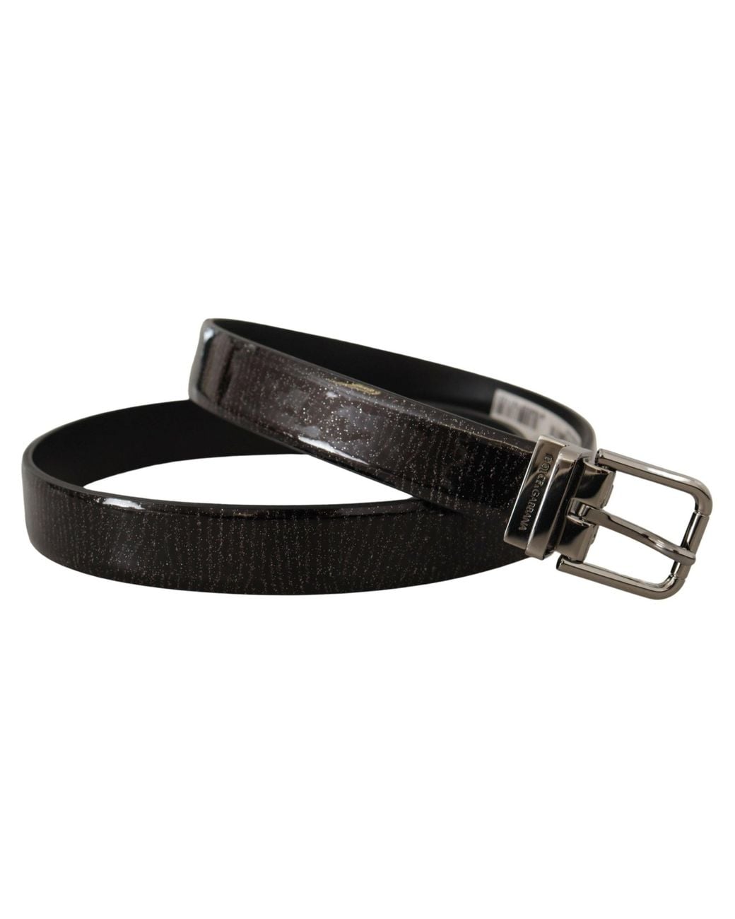 Dolce & Gabbana Black Leather Vernice Metal Buckle Belt for men