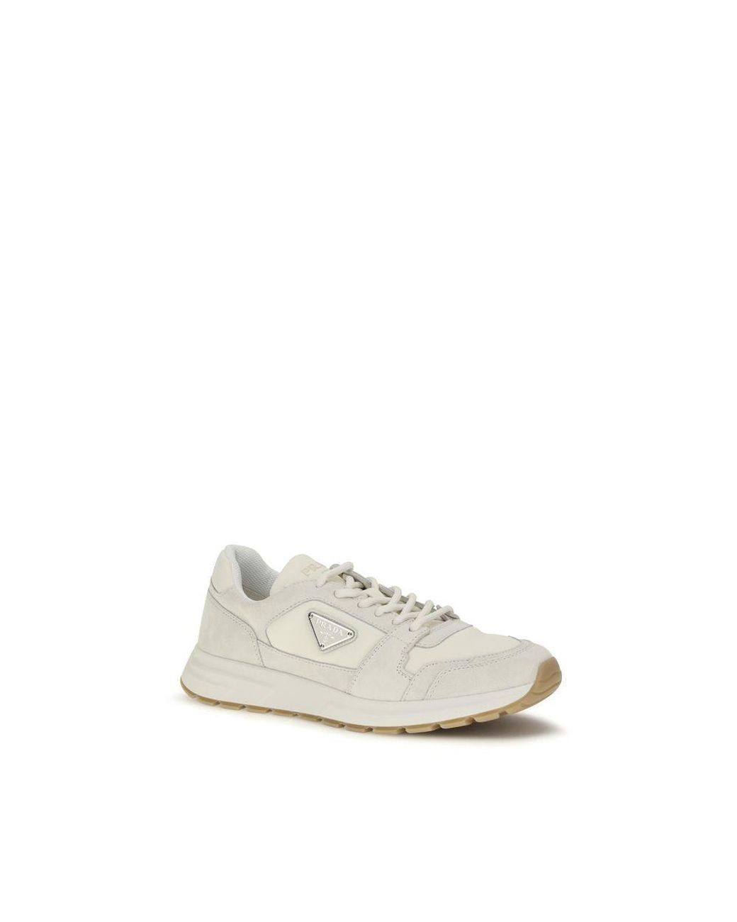 Prada White Beige Calf Leather Bos Taurus Athletic Sneakers for men