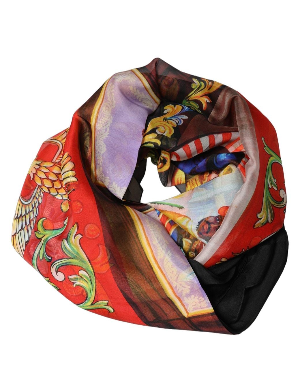 Dolce & Gabbana Red Multicolor Silk Printed Square Foulard Scarf